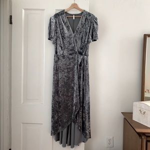 Ice Blue Crushed Velvet Wrap Dress